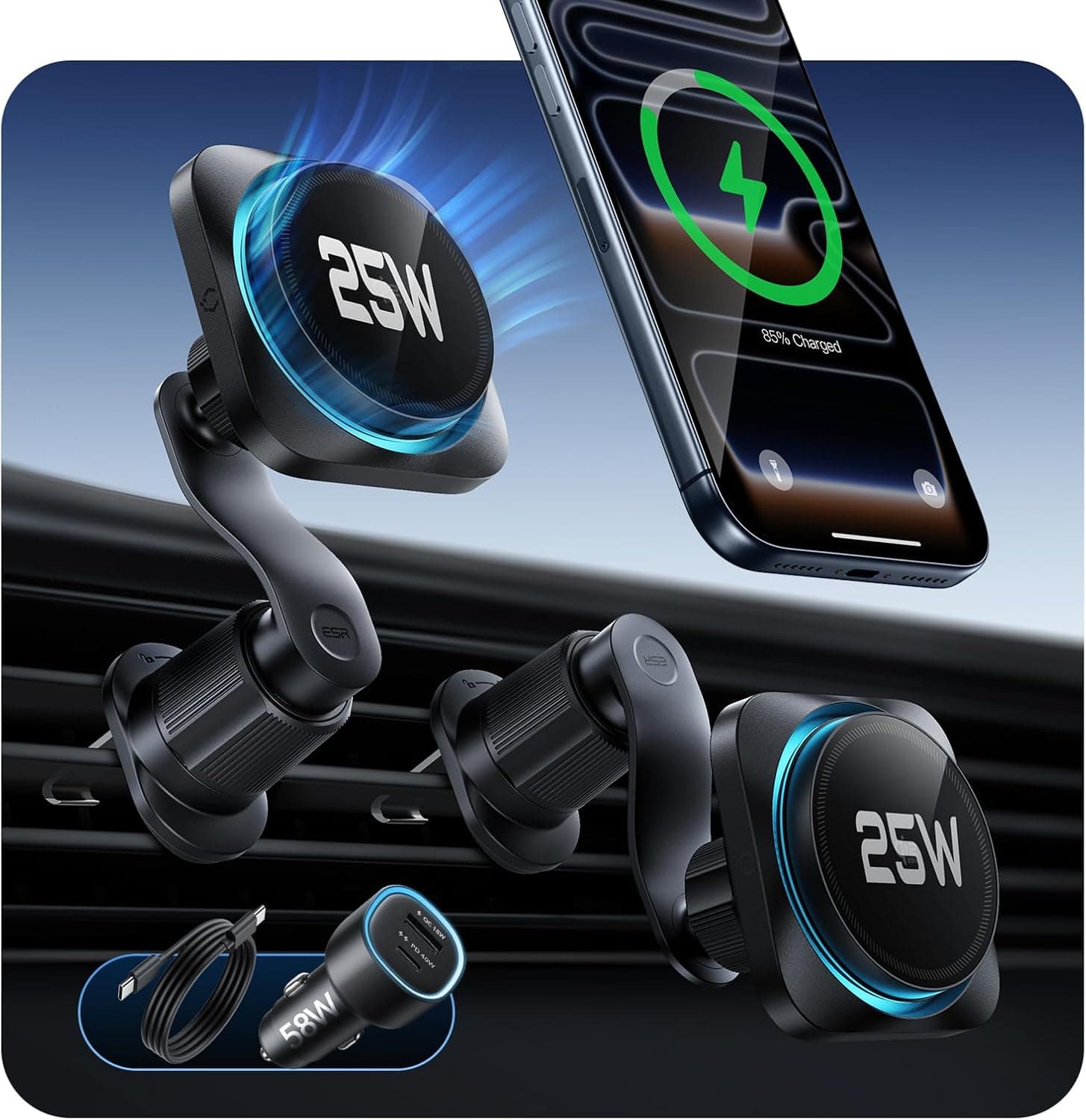 ESR HaloLock Dashboard Qi2 Car Charger
